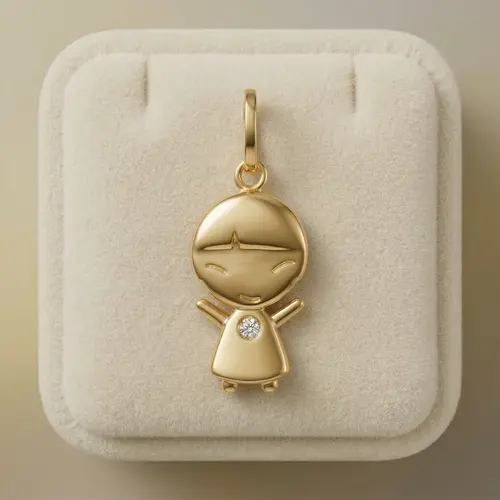 Pingente de Ouro modelo Menina oriental com 1 Diamante