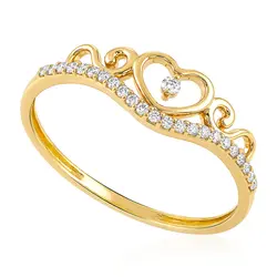 Anel Coroa de Ouro com Coração e 24 Diamantes