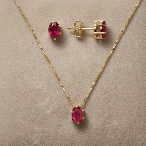 Conjunto de Ouro com Rubis totalizando 2,10 Cts
