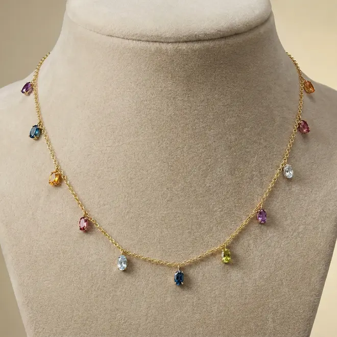 Gargantilha de Ouro com Mix de Gemas Naturais Brasileiras