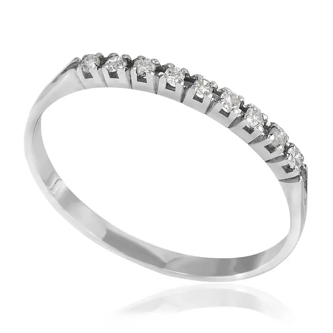 Meia Aliança de Ouro Branco - 9 Diamantes