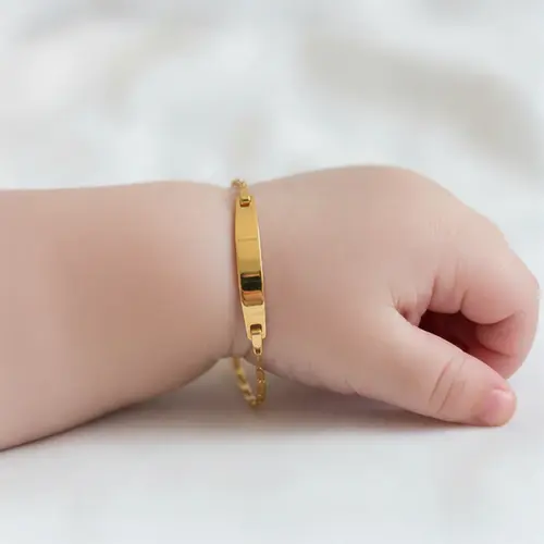 Pulseira Infantil de Ouro - Malha Piastrine com Plaquinha
