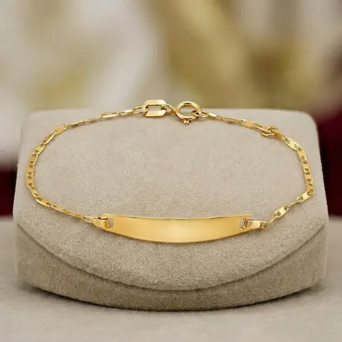 Pulseira Infantil de Ouro - Malha Piastrine com Plaquinha