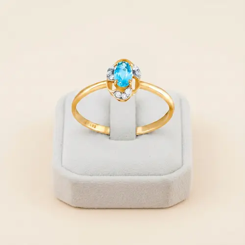 Anel de Ouro com Diamantes e Água Marinha de 21 Pts
