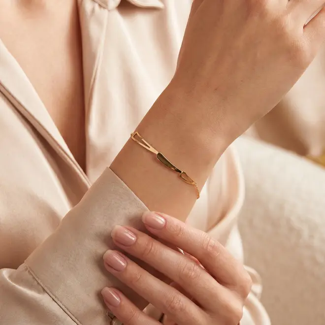 Pulseira Trabalhada com Elos Triangulares, em Ouro Amarelo