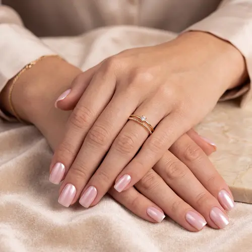 Anel de Ouro Amarelo com Aro Duplo e 4 Diamantes