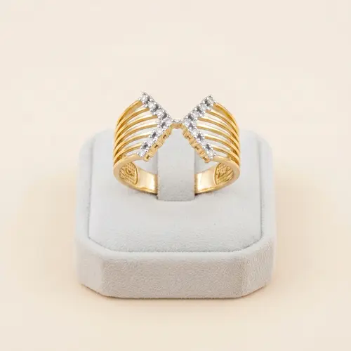 Anel de Ouro modelo X com 11 Pts em Diamantes