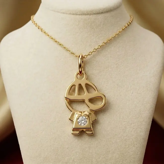 Pingente de Ouro Menininho com 1 Diamante