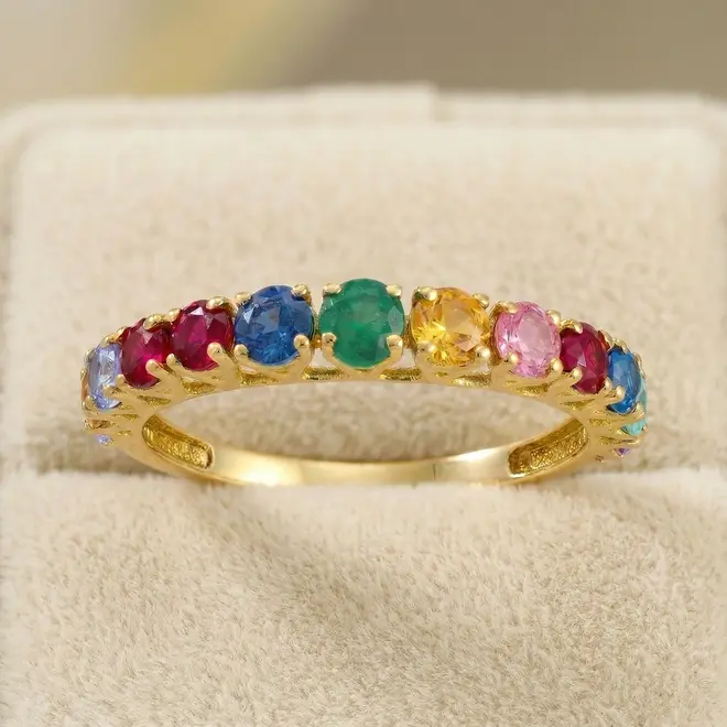 Meia Aliança de Ouro com 1,18 Ct em Mix de Gemas