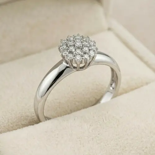 Anel Chuveiro de Ouro Branco com 25 Pts em Diamantes