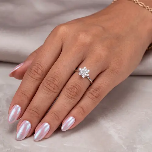 Anel Chuveiro de Ouro Branco com 40 Pts em Diamantes