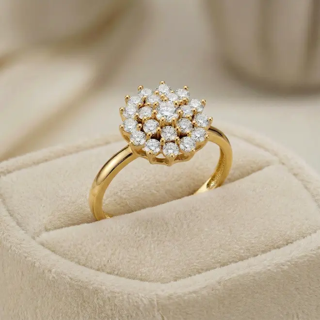 Anel Chuveiro de Ouro com 80 Pts em Diamantes
