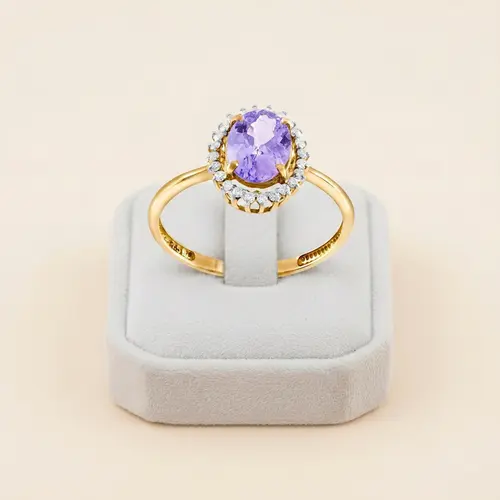 Anel de Ouro com 24 Diamantes e Tanzanita de 1,30 Ct