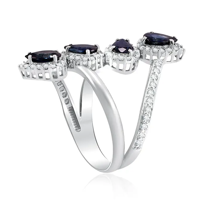Anel de Ouro Branco com 85 Diamantes e 2,30 Cts em Safiras