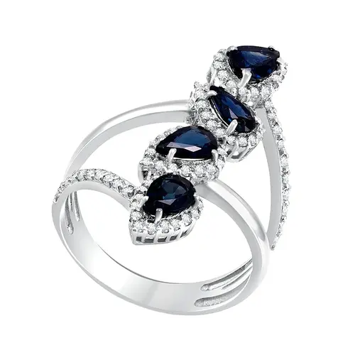 Anel de Ouro Branco com 85 Diamantes e 2,30 Cts em Safiras