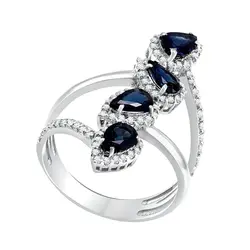 Anel de Ouro Branco com 85 Diamantes e 2,30 Cts em Safiras