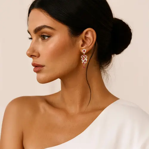 Par de Brincos de Ouro Branco com Diamantes e 2,88 Cts em Rubis