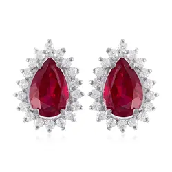 Par de Brincos de Ouro Branco com 36 Diamantes e 1,28 Ct em Rubis