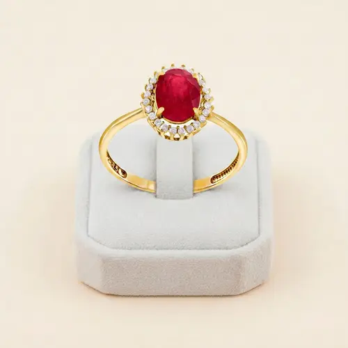 Anel de Ouro com 24 Diamantes e Rubi de 1,50 Ct