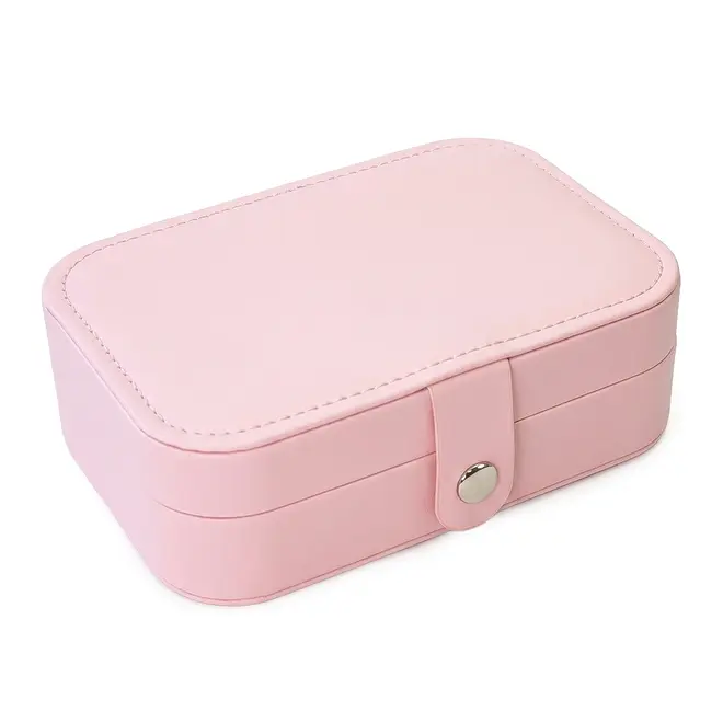 Porta Joias retangular em Corino Rosa com botão de pressão