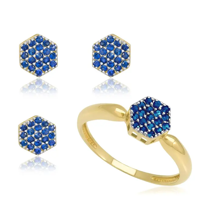 Conjunto Chuveiro de Ouro com Safiras