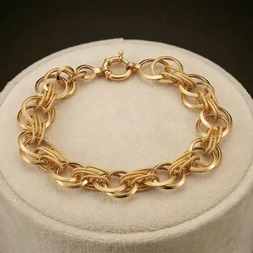 Pulseira de Ouro com Elos trabalhados e martelados