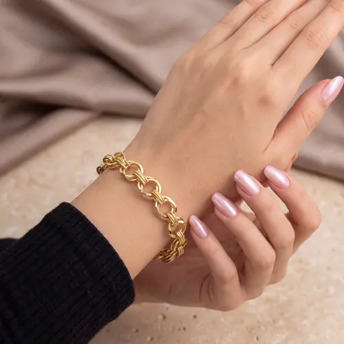 Pulseira de Ouro com Elos trabalhados e martelados
