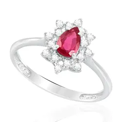 Anel de Ouro Branco com Diamantes e Rubi de 55 Pts