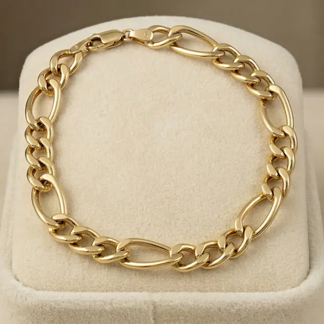 Pulseira Masculino de Ouro com Elos Figaro e 20,5 cm