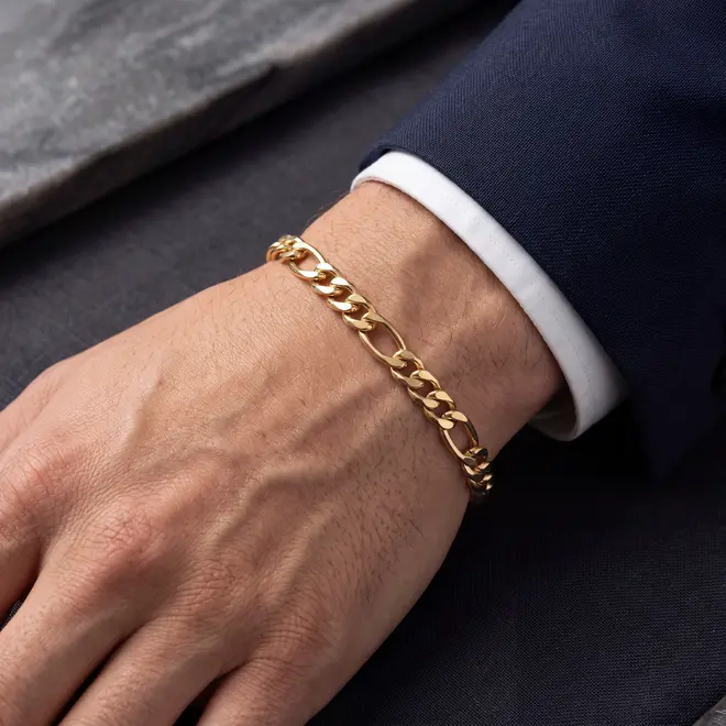 Pulseira Masculino de Ouro com Elos Figaro e 20,5 cm
