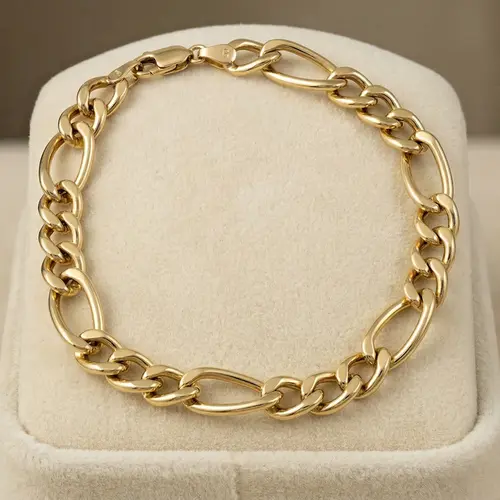 Pulseira Masculino de Ouro com Elos Figaro e 20,5 cm