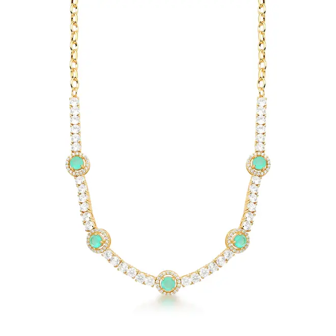 Choker com Cristais brancos e Cristais Turmalina Fusion, Acabamento em Ouro