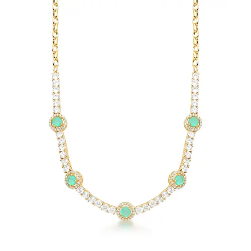 Choker com Cristais brancos e Cristais Turmalina Fusion, Acabamento em Ouro