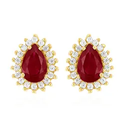 Par de Brincos de Ouro com Rubis gotas e 36 Cristais