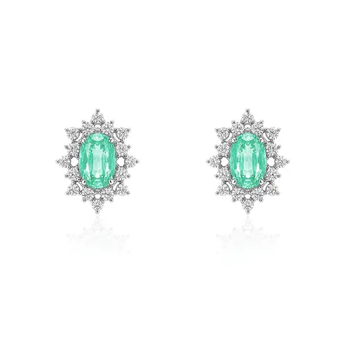 Par de Brincos de Ouro Branco com Diamantes e 80 Pts em Esmeraldas