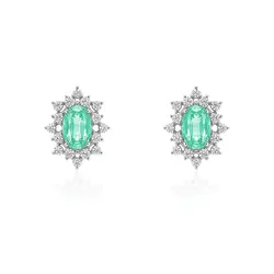 Par de Brincos de Ouro Branco com Diamantes e 80 Pts em Esmeraldas