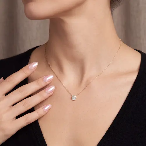 Pingente Chuveiro Redondo de Ouro com 19 Diamantes com corrente