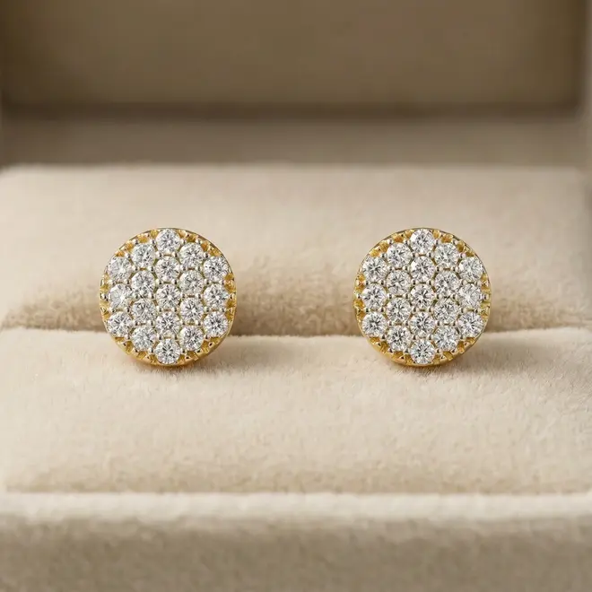 Par de Brincos Chuveiros Redondos de Ouro com 40 Pts em Diamantes