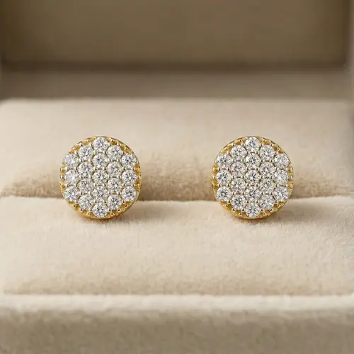 Par de Brincos Chuveiros Redondos de Ouro com 40 Pts em Diamantes