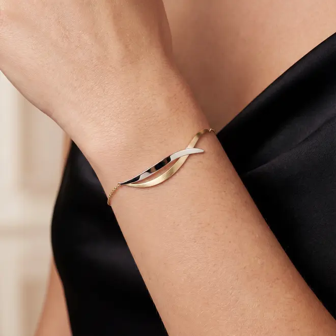 Pulseira de Ouro Amarelo com Filetes Ondulados