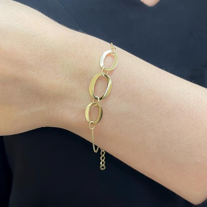 Pulseira De Ouro Amarelo Com Elos Ovais Joias Vip