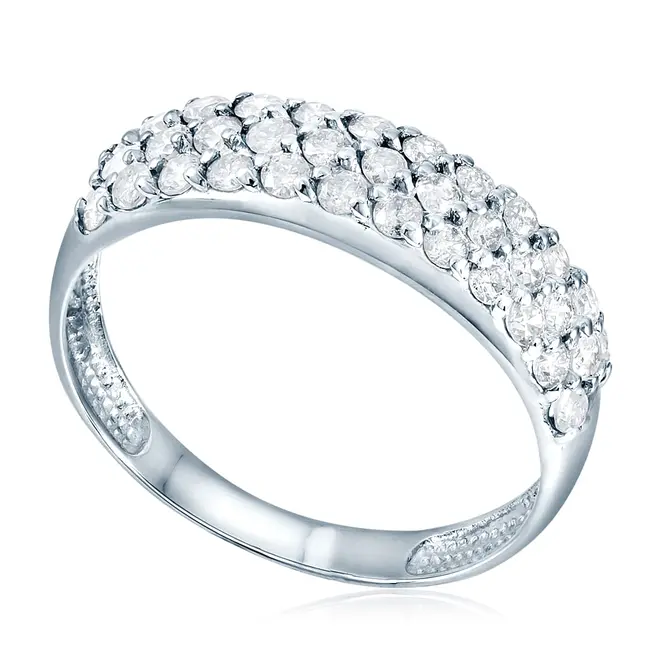 Anel Colmeia de Ouro Branco com 90 Pts em Diamantes