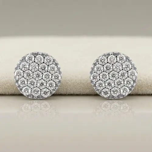 Par de Brincos Chuveiros Redondos de Ouro Branco com 40 Pts em Diamantes