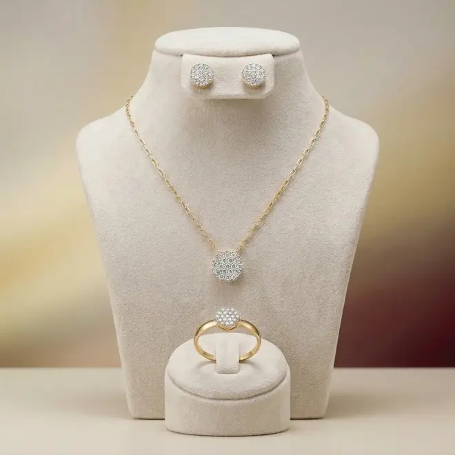 Conjunto Chuveiros Redondos de Ouro com 76 Pts em Diamantes