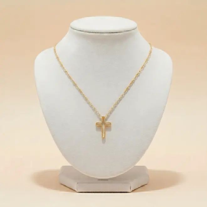 Pingente Cruz vazada de Ouro com esferinhas