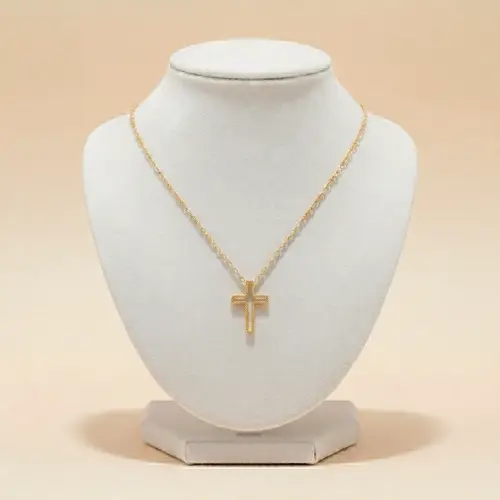 Pingente Cruz vazada de Ouro com esferinhas
