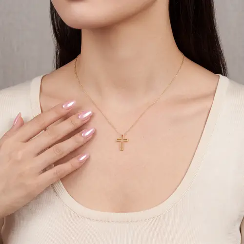 Pingente Cruz vazada de Ouro com esferinhas