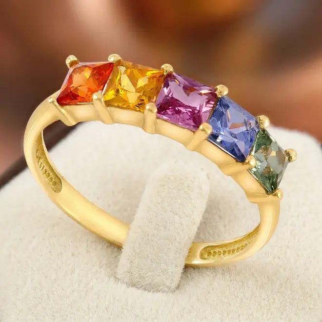 Meia Aliança de Ouro Amarelo com 2 ct em Safiras Coloridas