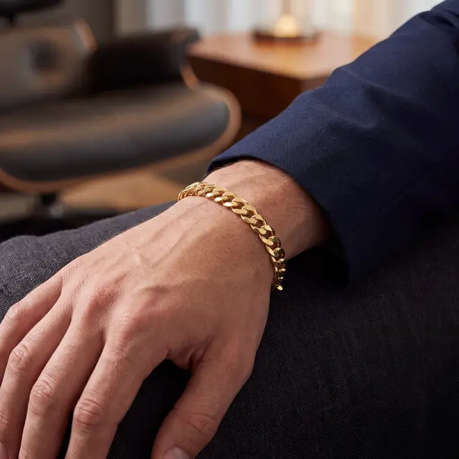 Pulseira Masculino de Ouro amarelo com Elos Groumet e 20cm