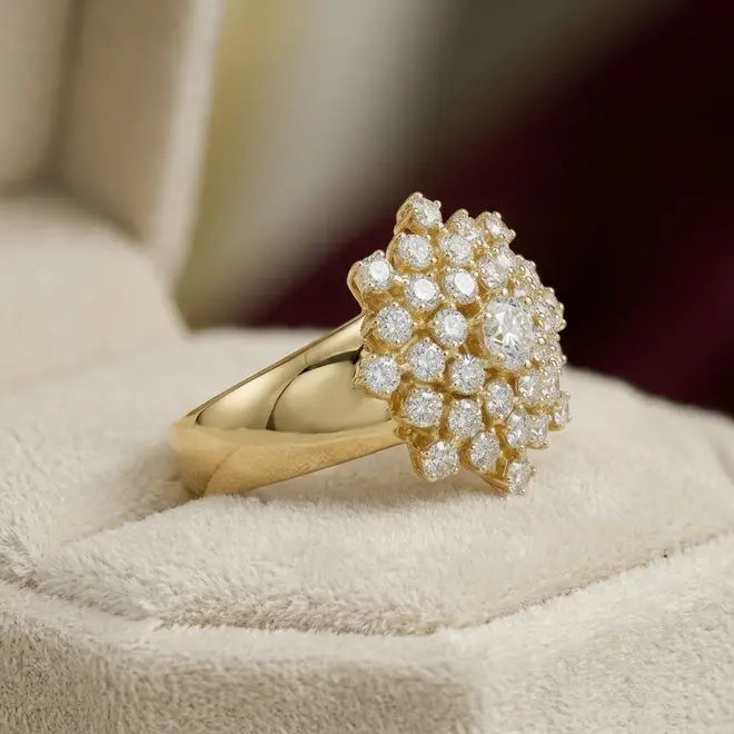 Anel Chuveiro de Ouro Amarelo com 1 ct em Diamantes